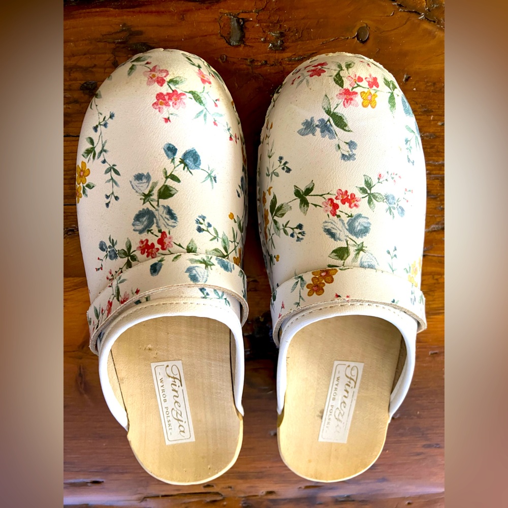 Handmade Floral Clogs with Wooden Footbed
